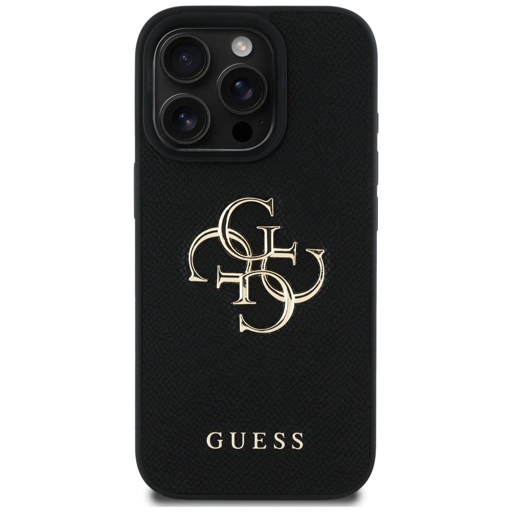 Case for Apple iPhone 16 Pro Max, Guess, Grained Big 4G Logo Small Classic Logo, Black