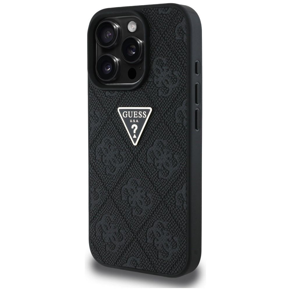 Fodral för Apple iPhone 16 Pro Max, Guess, Hot Stamp 4G Pattern Triangle Logo, Svart