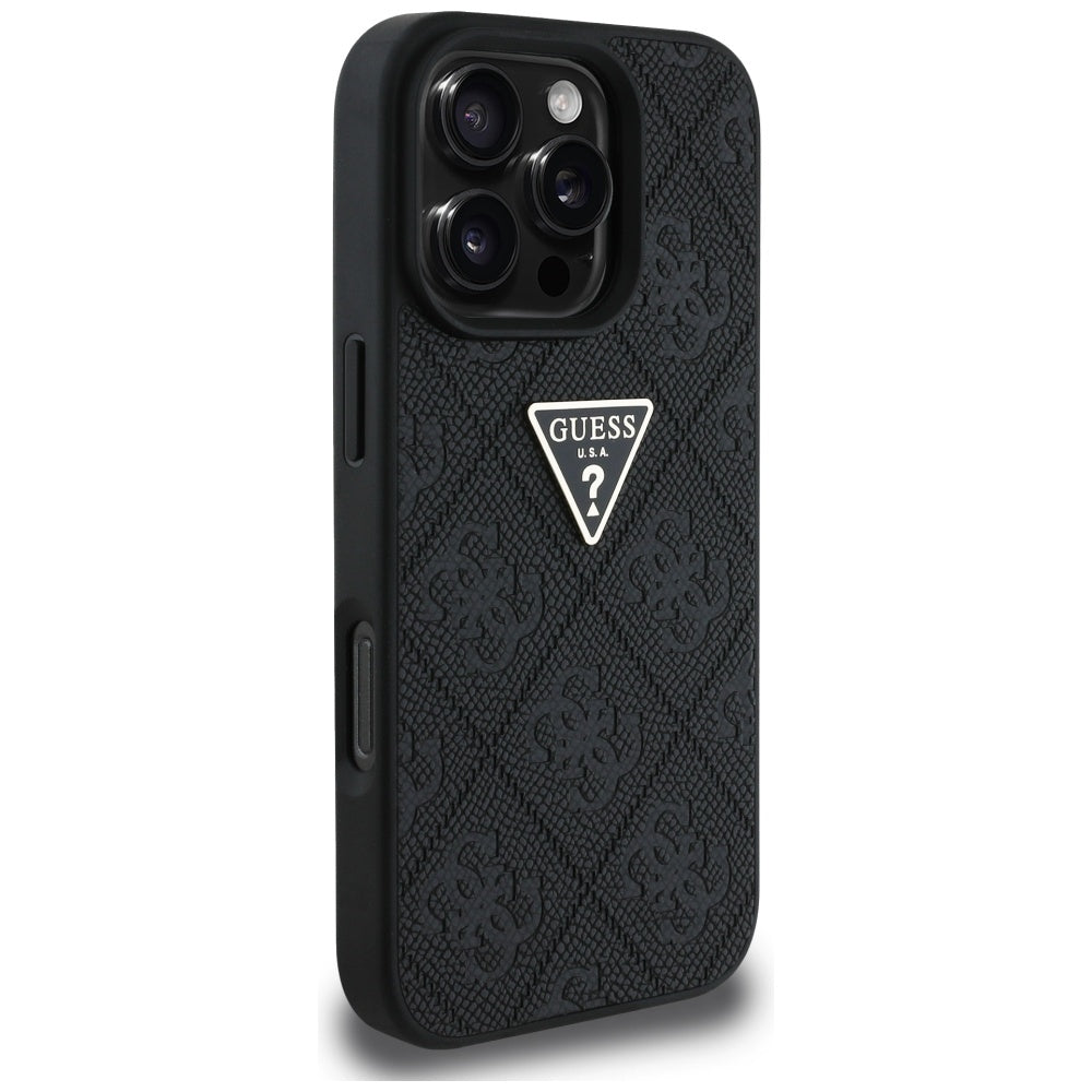 Fodral för Apple iPhone 16 Pro Max, Guess, Hot Stamp 4G Pattern Triangle Logo, Svart