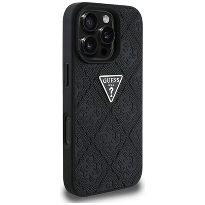 Fodral för Apple iPhone 16 Pro Max, Guess, Hot Stamp 4G Pattern Triangle Logo, Svart
