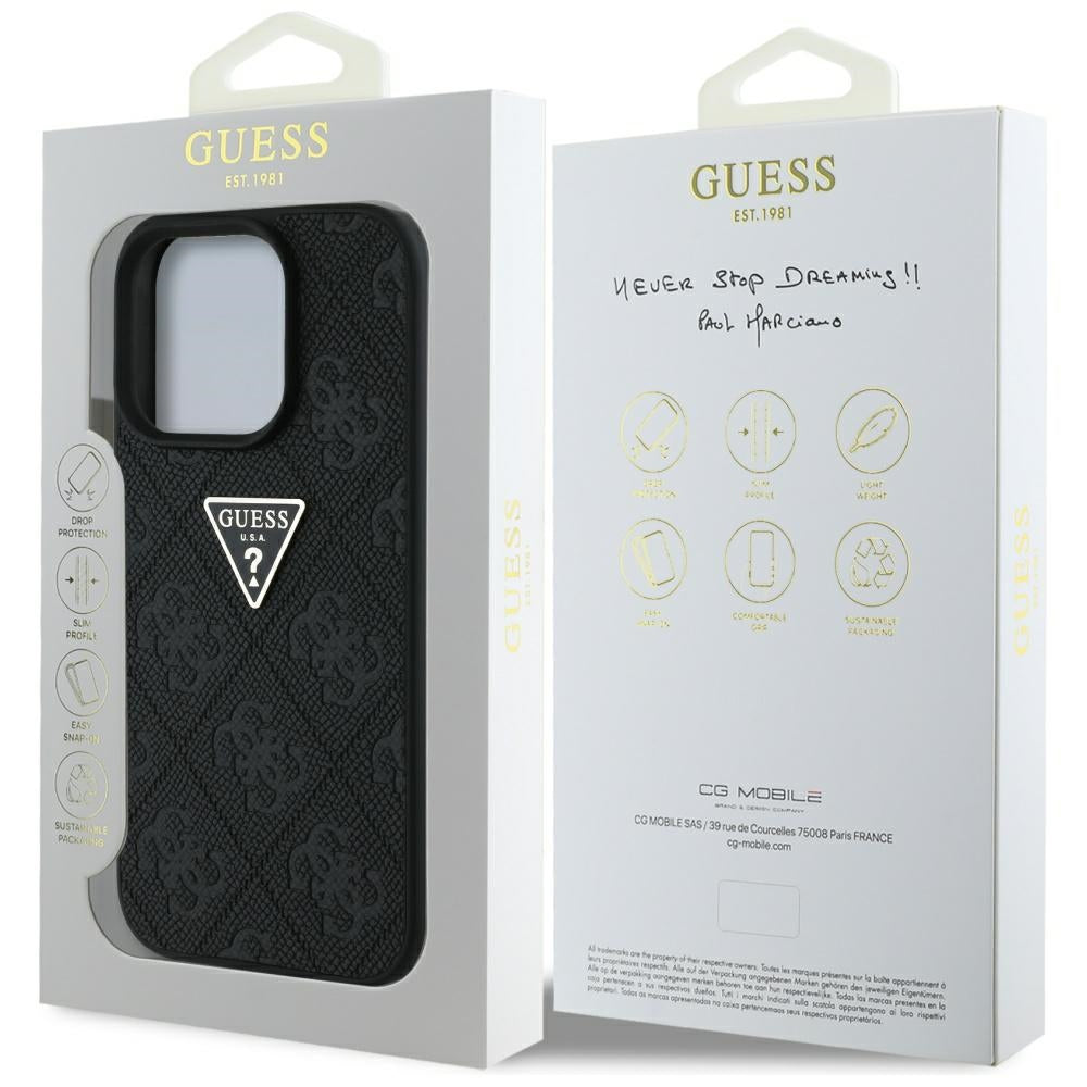 Fodral för Apple iPhone 16 Pro Max, Guess, Hot Stamp 4G Pattern Triangle Logo, Svart