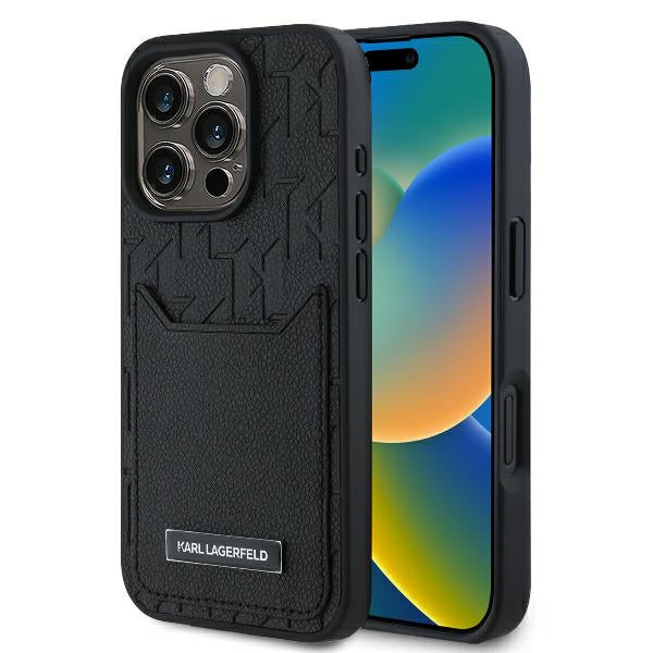 Fodral för Apple iPhone 16 Pro Max, Karl Lagerfeld, Cardslots Monogram, Svart