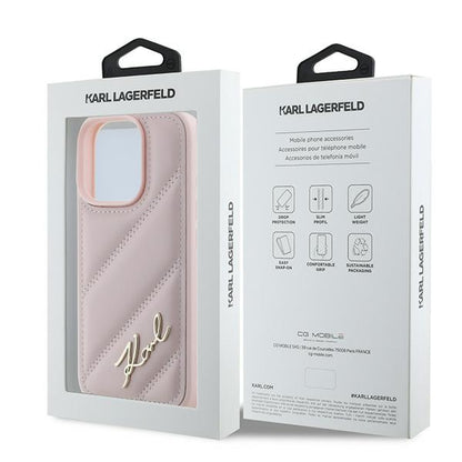 Fodral för Apple iPhone 16 Pro Max, Karl Lagerfeld, Diagonal Quilted Script, Rosa