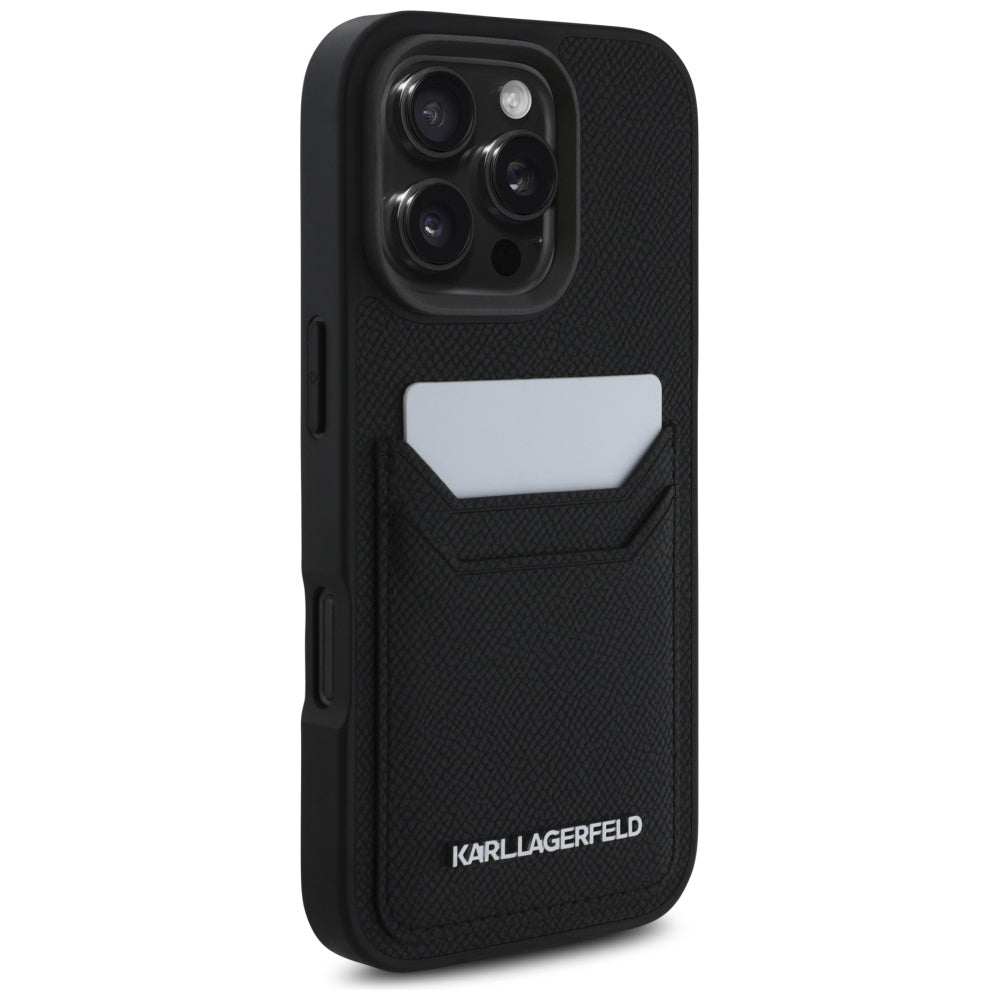 Fodral för Apple iPhone 16 Pro Max, Karl Lagerfeld, Grained Cardslots, Svart