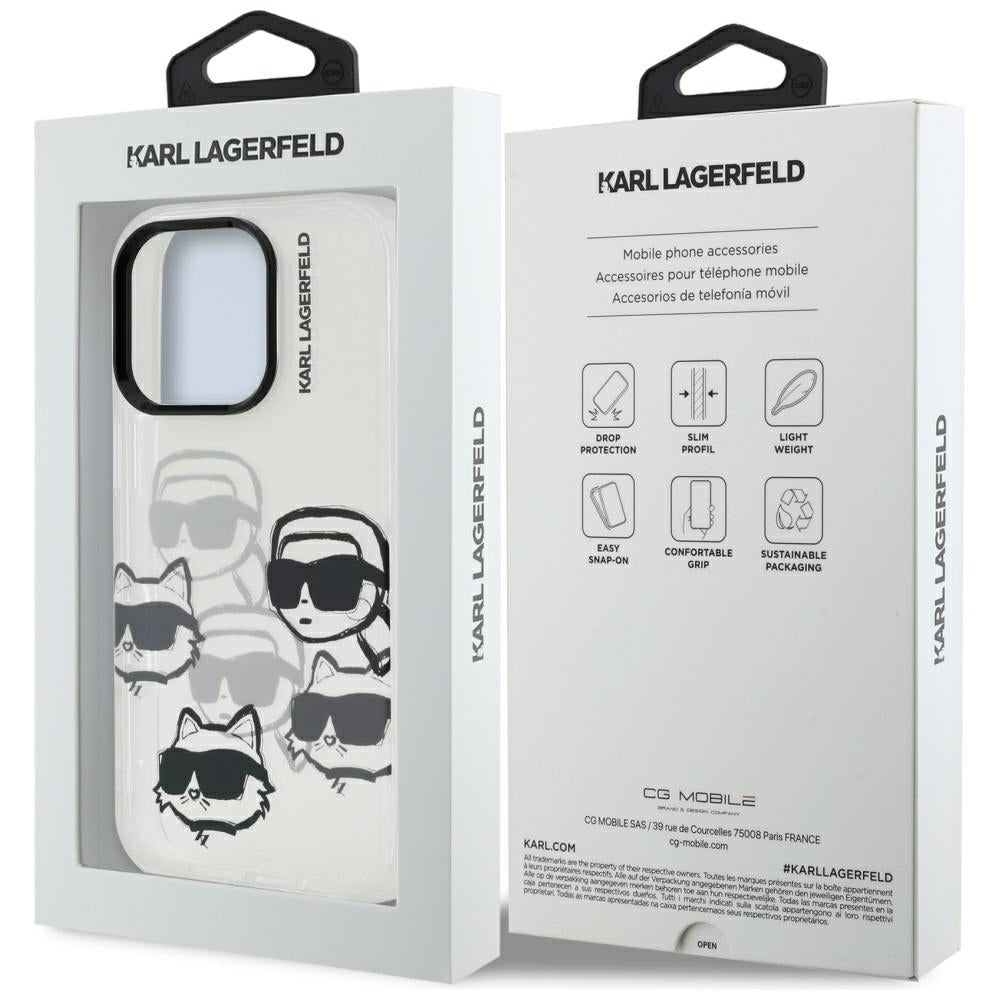 Fodral för Apple iPhone 16 Pro Max, Karl Lagerfeld, IML Luxury Multi Head Pattern, Transparent