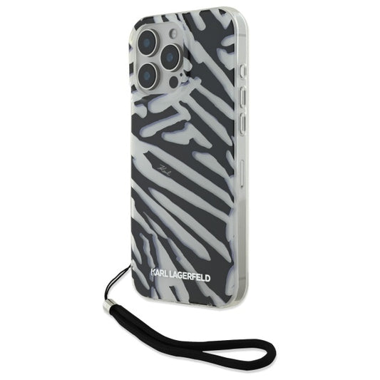 Fodral för Apple iPhone 16 Pro Max, Karl Lagerfeld, IML Luxury Zebra Pattern with Strap, Svart
