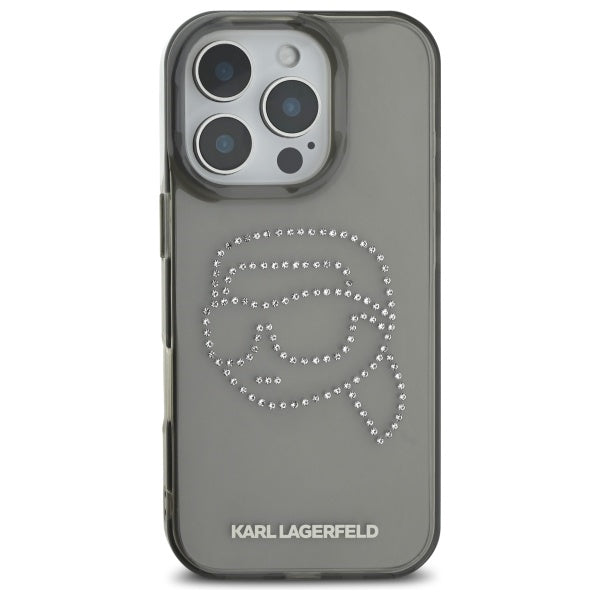 Skalet för Apple iPhone 16 Pro Max, Karl Lagerfeld, IML Rhinestones Karl's Head, Svart