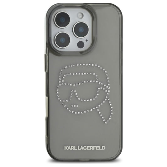 Skalet för Apple iPhone 16 Pro Max, Karl Lagerfeld, IML Rhinestones Karl's Head, Svart