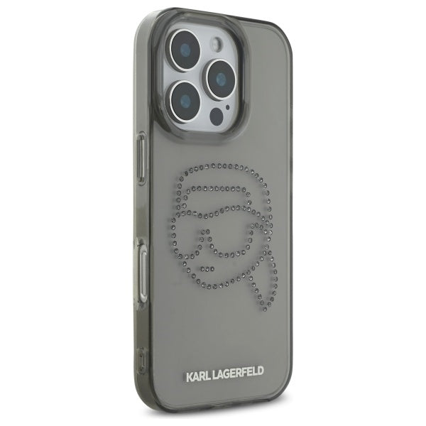Skalet för Apple iPhone 16 Pro Max, Karl Lagerfeld, IML Rhinestones Karl's Head, Svart