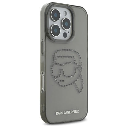 Skalet för Apple iPhone 16 Pro Max, Karl Lagerfeld, IML Rhinestones Karl's Head, Svart