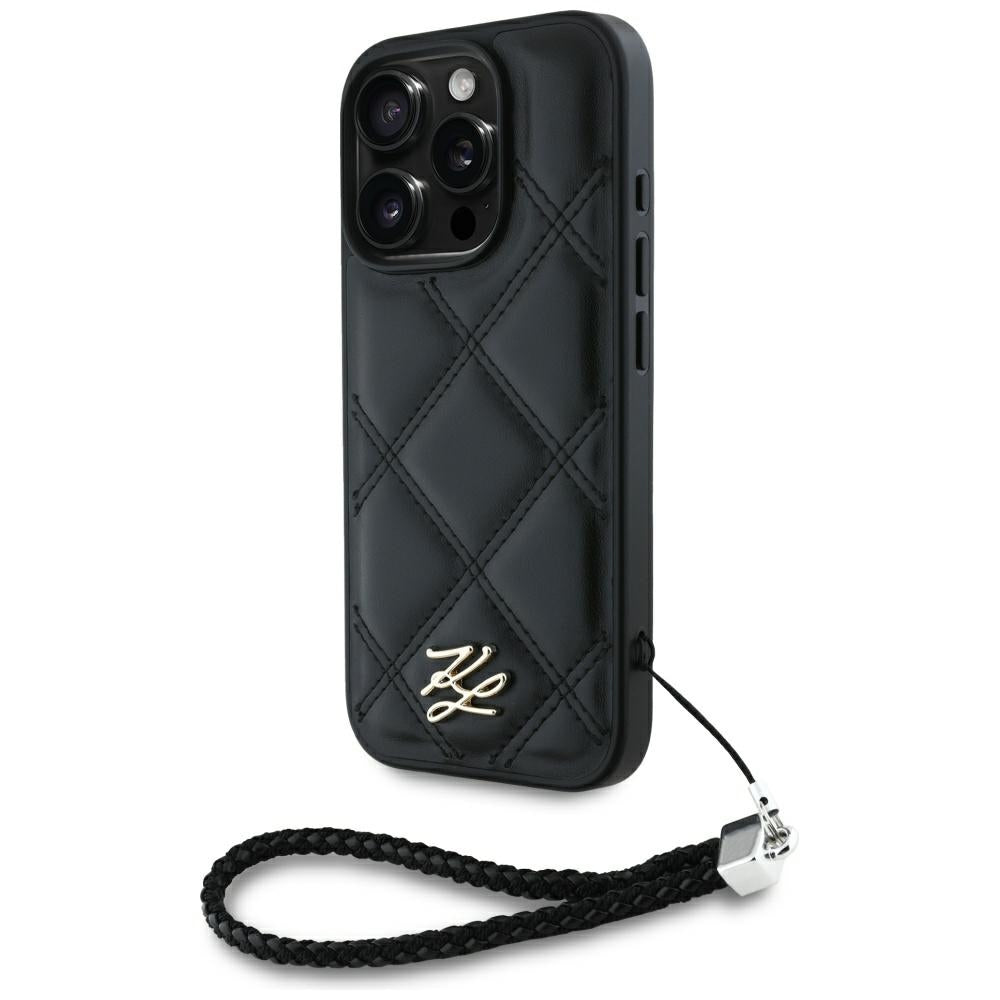 Fodral för Apple iPhone 16 Pro Max, Karl Lagerfeld, Quilted Initial Logo & Chain Strap, Svart