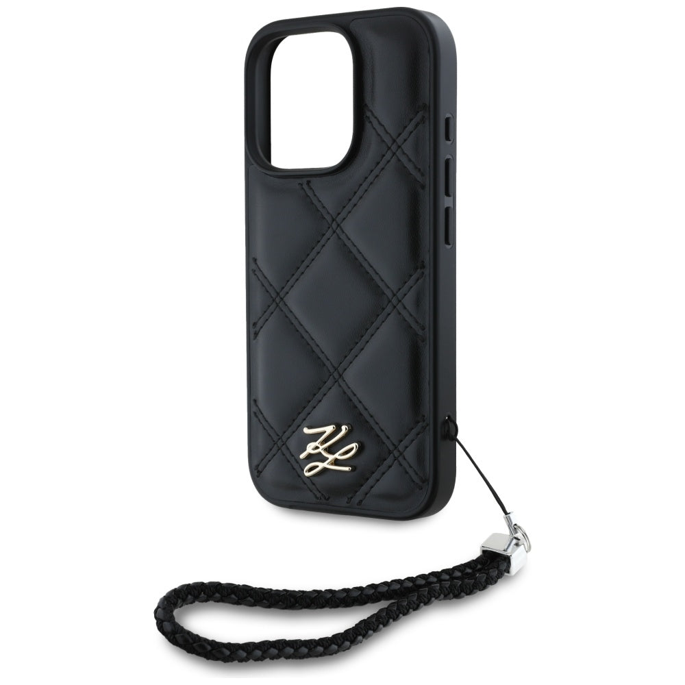 Fodral för Apple iPhone 16 Pro Max, Karl Lagerfeld, Quilted Initial Logo & Chain Strap, Svart