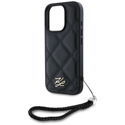 Fodral för Apple iPhone 16 Pro Max, Karl Lagerfeld, Quilted Initial Logo & Chain Strap, Svart