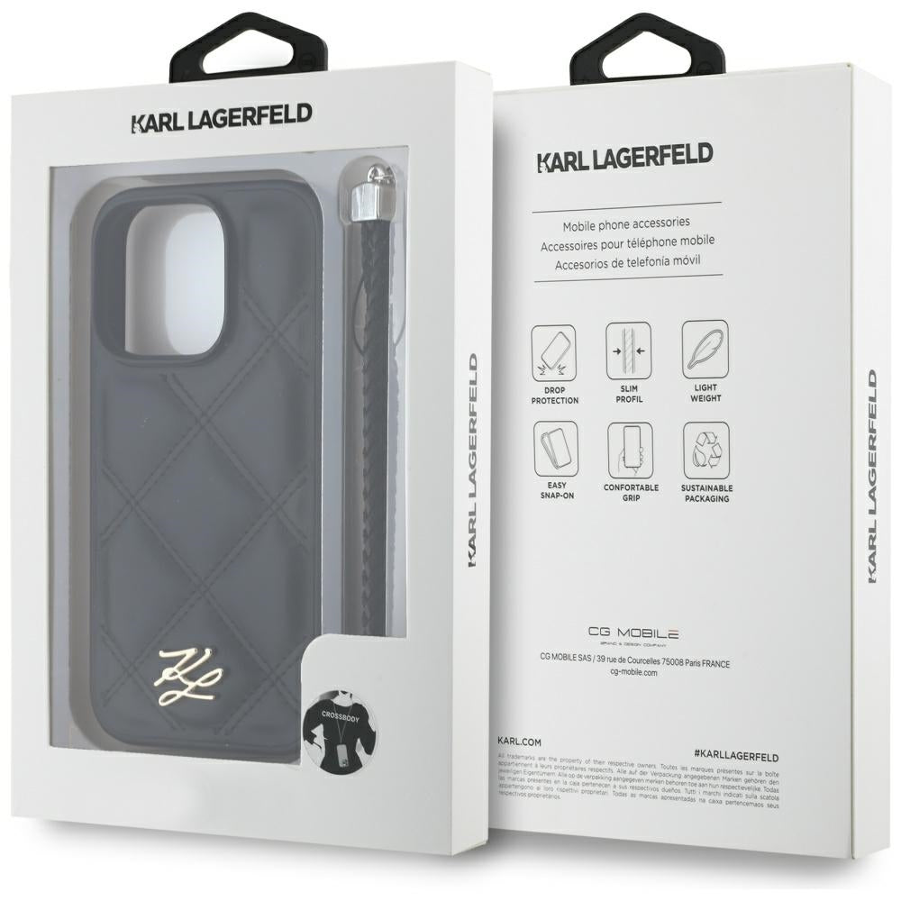 Fodral för Apple iPhone 16 Pro Max, Karl Lagerfeld, Quilted Initial Logo & Chain Strap, Svart