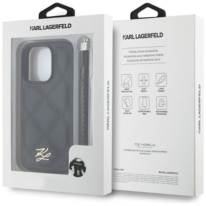 Fodral för Apple iPhone 16 Pro Max, Karl Lagerfeld, Quilted Initial Logo & Chain Strap, Svart