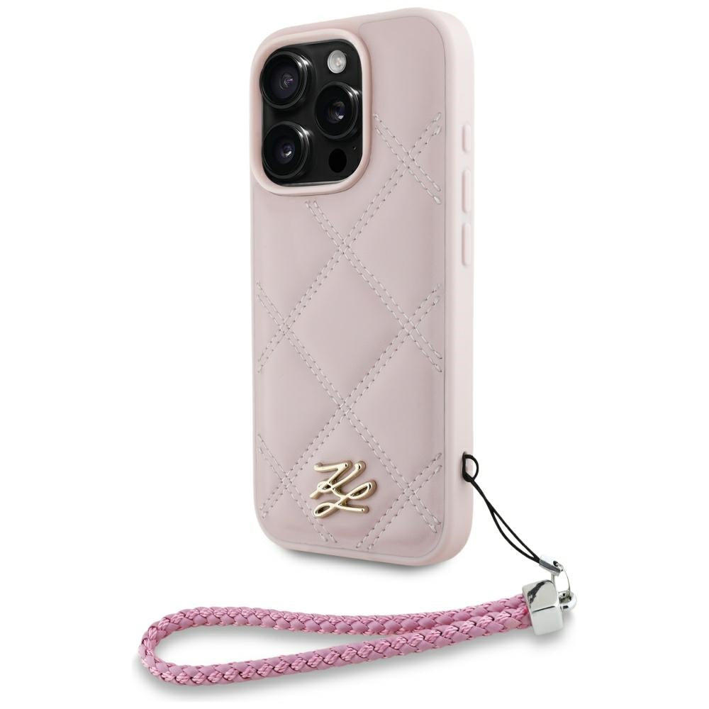 Fodral för Apple iPhone 16 Pro Max, Karl Lagerfeld, Quilted Initial Logo & Chain Strap, Rosa