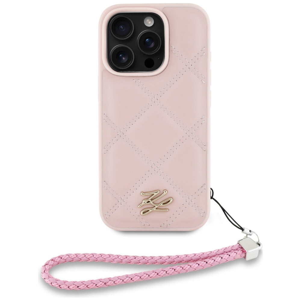 Fodral för Apple iPhone 16 Pro Max, Karl Lagerfeld, Quilted Initial Logo & Chain Strap, Rosa