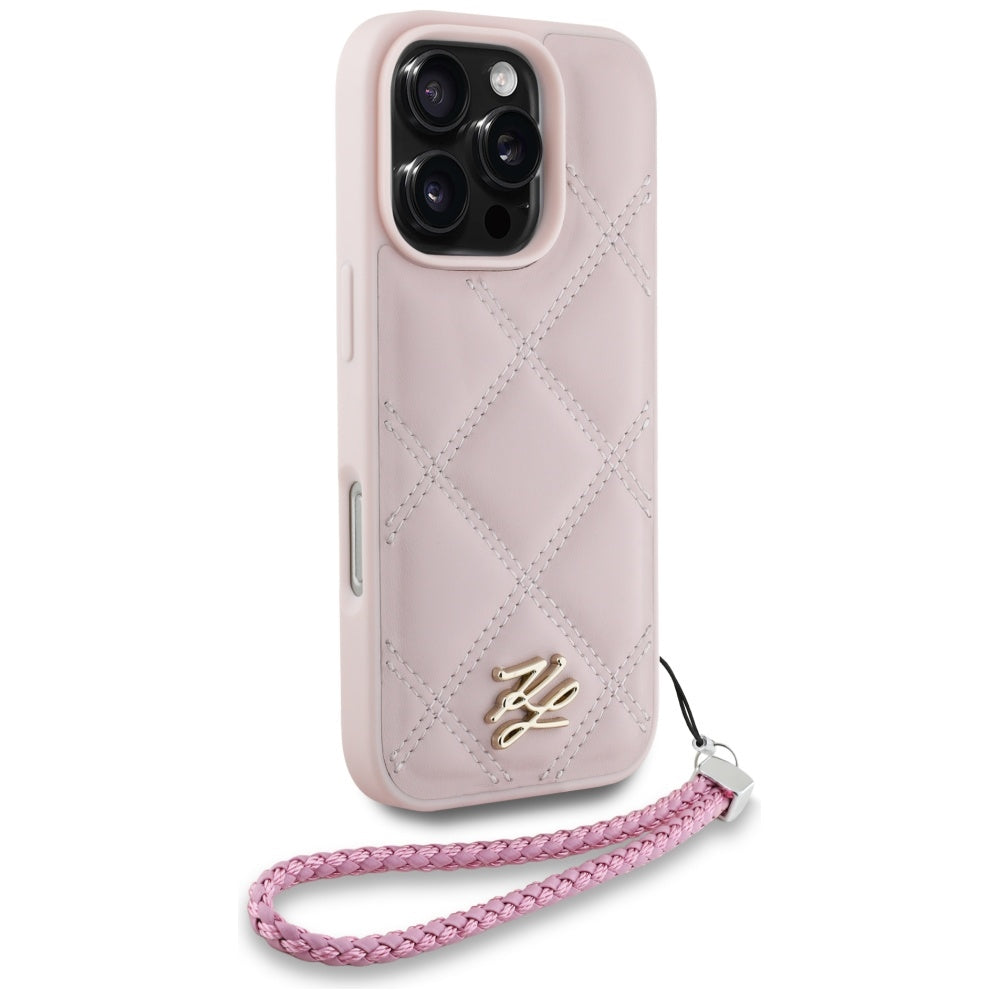 Fodral för Apple iPhone 16 Pro Max, Karl Lagerfeld, Quilted Initial Logo & Chain Strap, Rosa