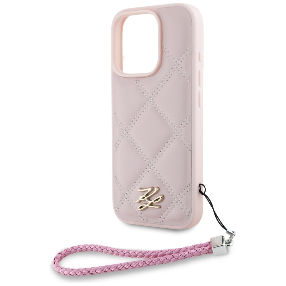 Fodral för Apple iPhone 16 Pro Max, Karl Lagerfeld, Quilted Initial Logo & Chain Strap, Rosa
