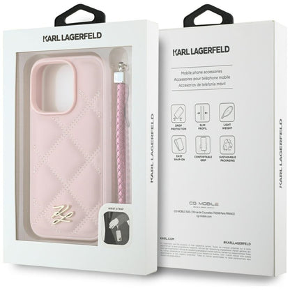 Fodral för Apple iPhone 16 Pro Max, Karl Lagerfeld, Quilted Initial Logo & Chain Strap, Rosa