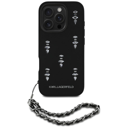 Skyddsfodral för Apple iPhone 16 Pro Max, Karl Lagerfeld, Saffiano Crystals & Charm, Svart