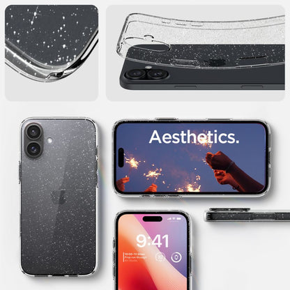Fodral för Apple iPhone 16, Spigen, Liquid Crystal Glitter, Transparent ACS08192