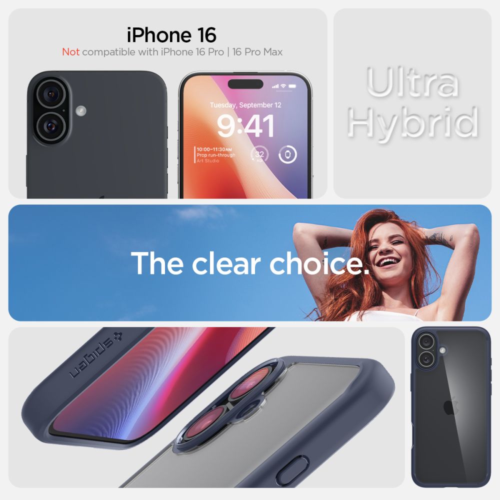 Skyddsfodral för Apple iPhone 16, Spigen, Ultra Hybrid, Marinblå