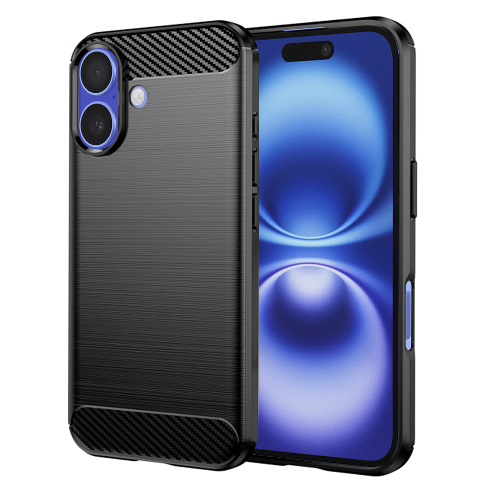 Fodral för Apple iPhone 16, Techsuit, Kolfiber, Svart