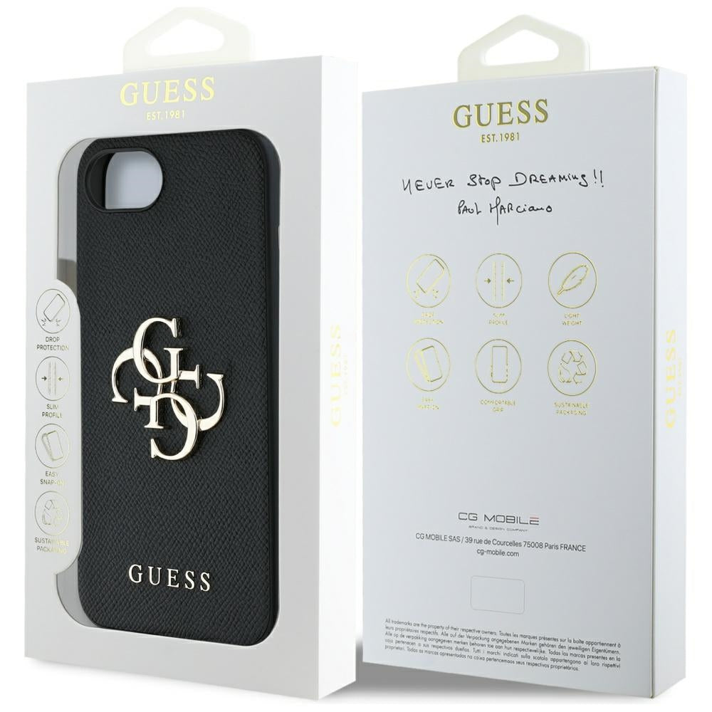 Fodral för Apple iPhone 16e, Guess, 4G Grained Big and Classic Logo, Svart