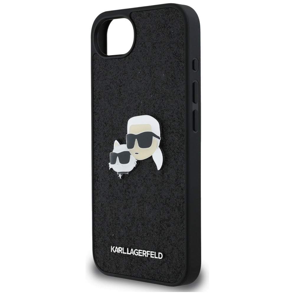 Fodral för Apple iPhone 16e, Karl Lagerfeld, Glitter Fixed Karl & Choupette's Heads, Blå