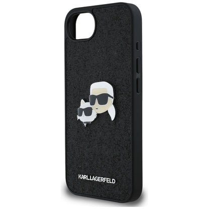 Fodral för Apple iPhone 16e, Karl Lagerfeld, Glitter Fixed Karl & Choupette's Heads, Blå