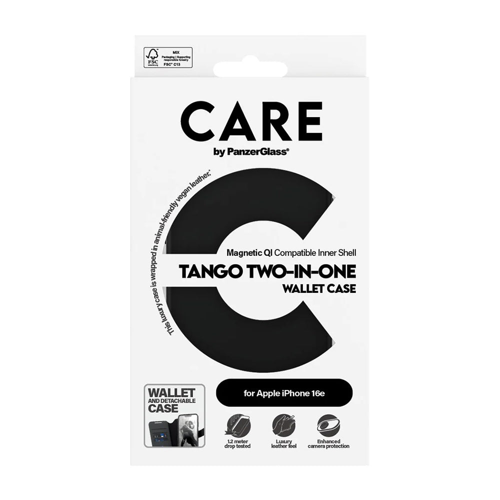 Fodral för Apple iPhone 16e, PanzerGlass, Care Feature Tango Two-in-One, Svart