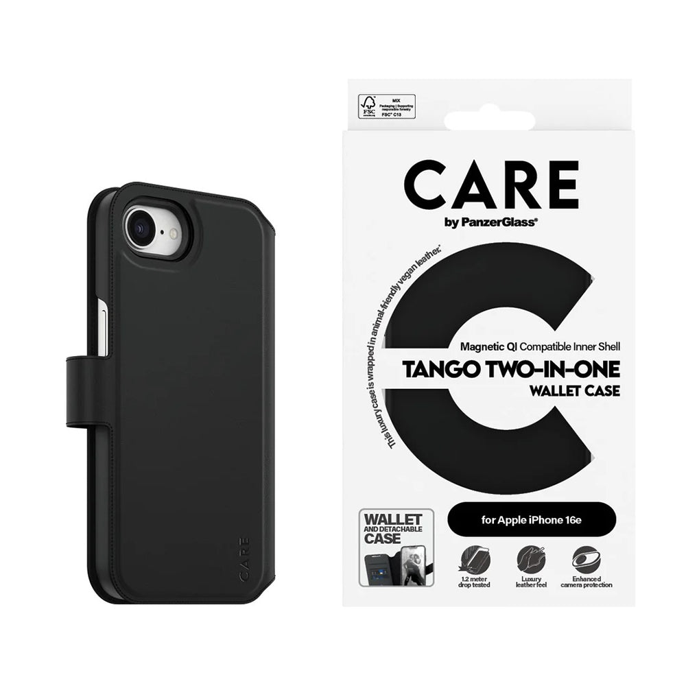 Fodral för Apple iPhone 16e, PanzerGlass, Care Feature Tango Two-in-One, Svart