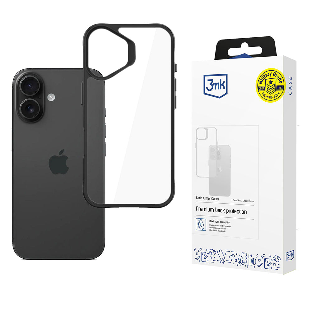 Skyddsfodral för Apple iPhone 17, 3MK, Satin Armor Case+, Svart