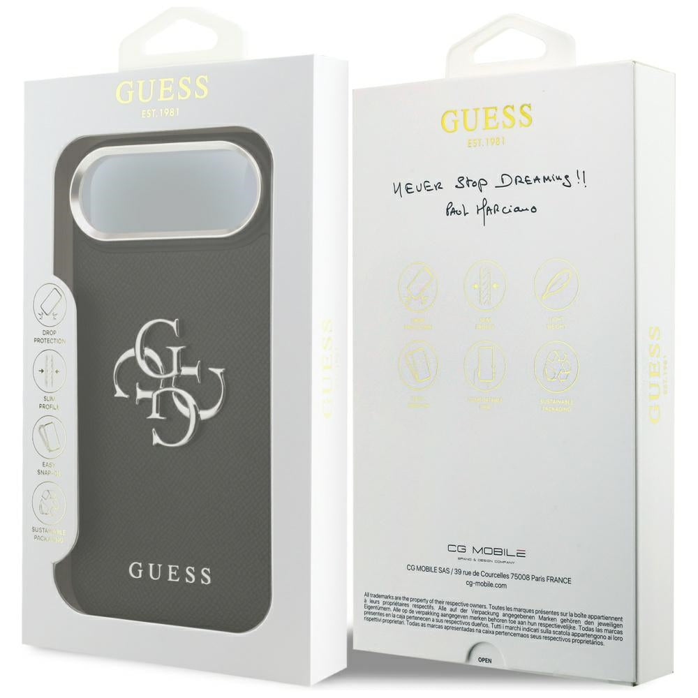 Skyddsfodral för Apple iPhone 17 Air, Guess, 4G Grained Big and Classic Logo, Svart Silver
