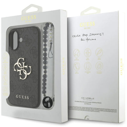 Fodral för Apple iPhone 17, Guess, 4G Classic Logo med rem, Svart