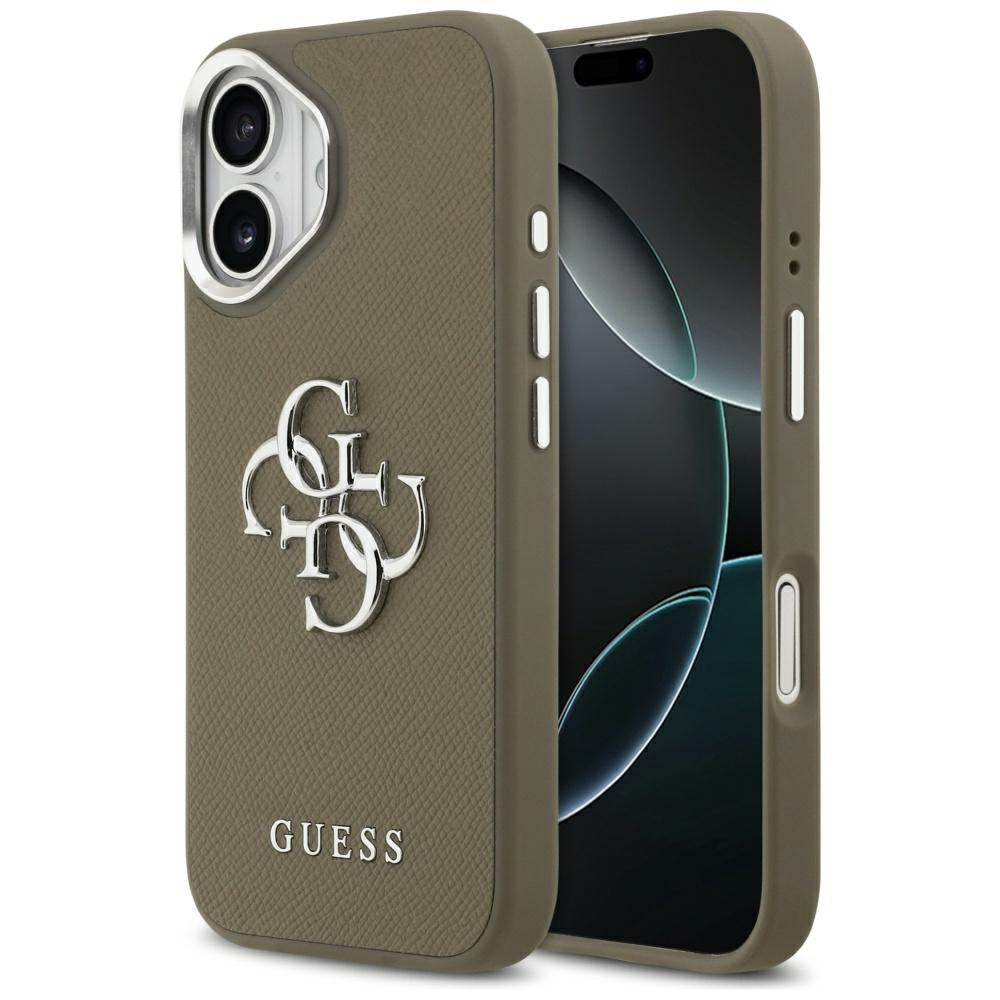 Fodral för Apple iPhone 17, Guess, 4G Grained Big And Classic Logo, Brun Silver