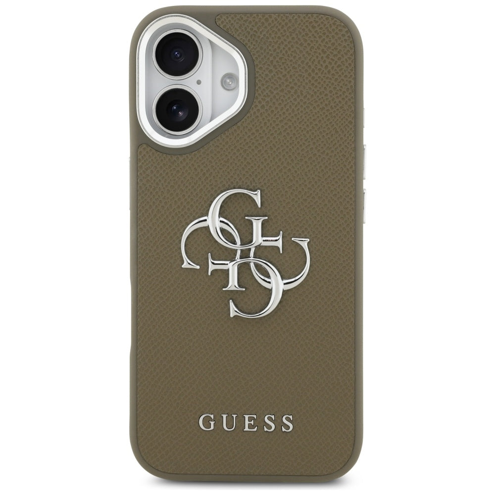 Fodral för Apple iPhone 17, Guess, 4G Grained Big And Classic Logo, Brun Silver