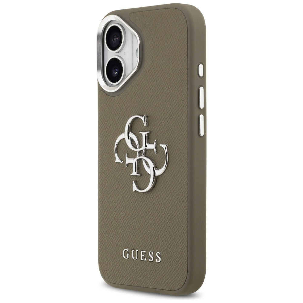 Fodral för Apple iPhone 17, Guess, 4G Grained Big And Classic Logo, Brun Silver