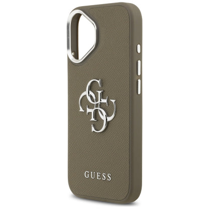 Fodral för Apple iPhone 17, Guess, 4G Grained Big And Classic Logo, Brun Silver