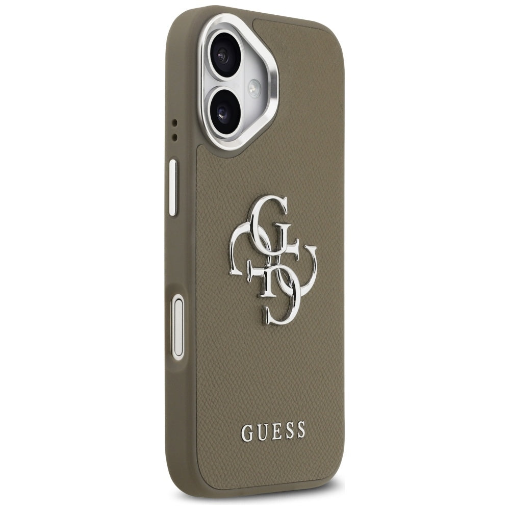 Fodral för Apple iPhone 17, Guess, 4G Grained Big And Classic Logo, Brun Silver