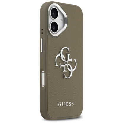 Fodral för Apple iPhone 17, Guess, 4G Grained Big And Classic Logo, Brun Silver