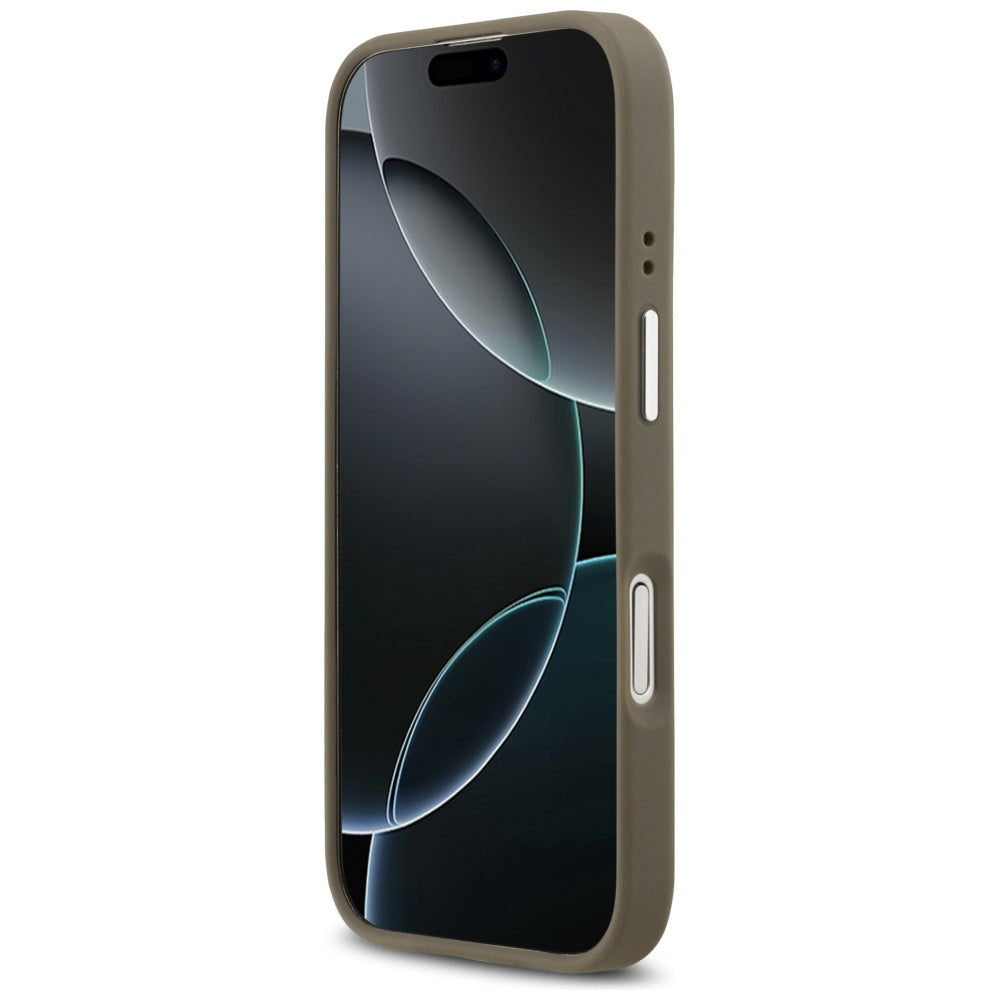 Fodral för Apple iPhone 17, Guess, 4G Grained Big And Classic Logo, Brun Silver
