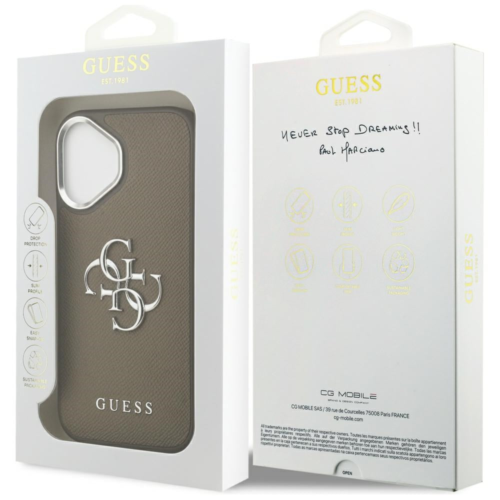 Fodral för Apple iPhone 17, Guess, 4G Grained Big And Classic Logo, Brun Silver