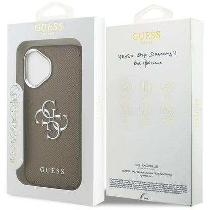Fodral för Apple iPhone 17, Guess, 4G Grained Big And Classic Logo, Brun Silver