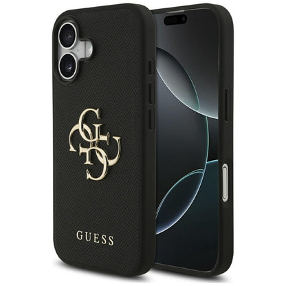 Fodral för Apple iPhone 17, Guess, 4G Grained Big and Classic Logo, Svart