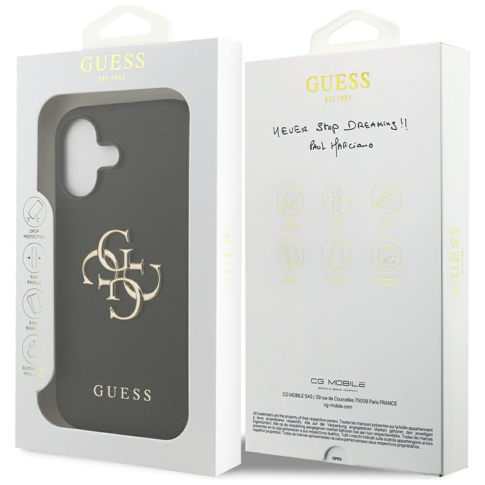 Fodral för Apple iPhone 17, Guess, 4G Grained Big and Classic Logo, Svart