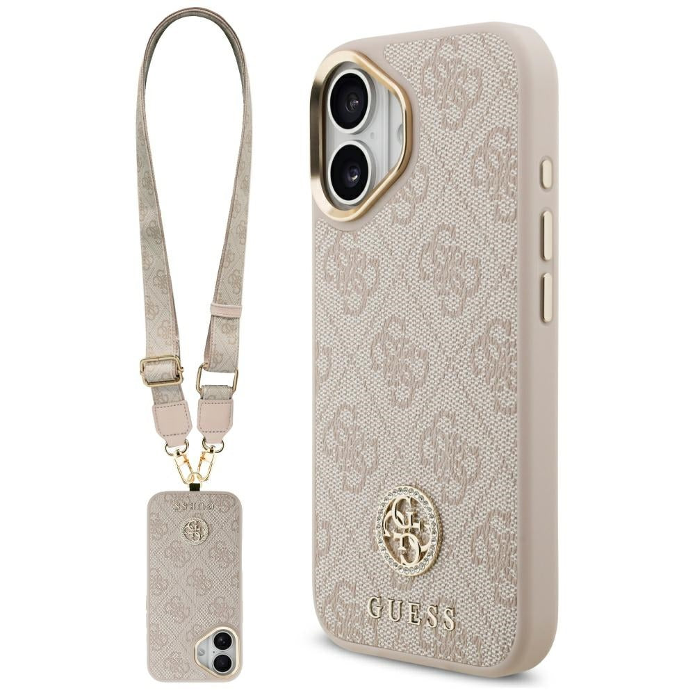 Skyddsfodral för Apple iPhone 17, Guess, 4G Strass Logo och Big Strap, Rosa