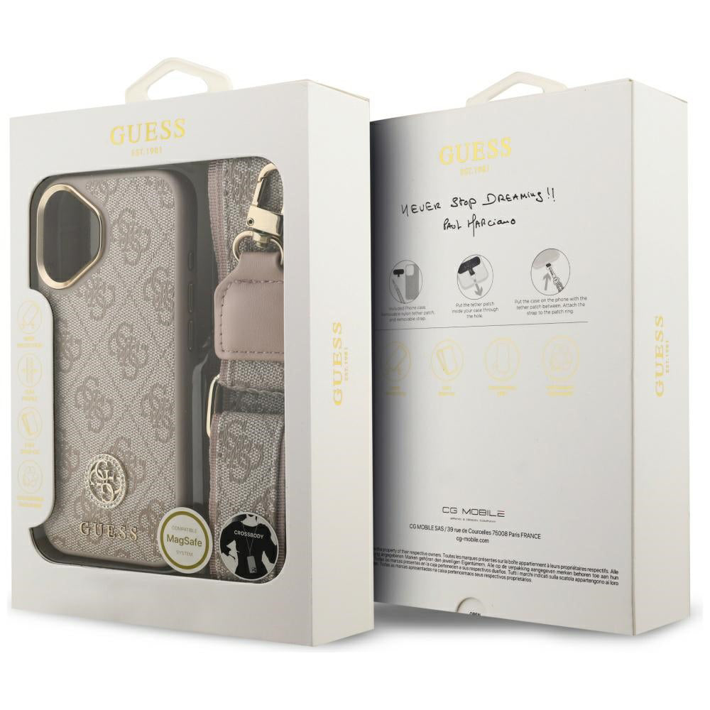 Skyddsfodral för Apple iPhone 17, Guess, 4G Strass Logo och Big Strap, Rosa