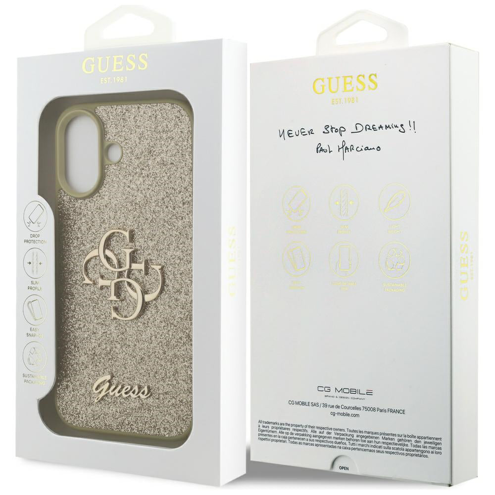 Skyddsfodral för Apple iPhone 17, Guess, Fixed Glitter Big 4G, Guld